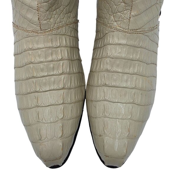 Max Leather Exotic Hornback Crocodile Cream Dress Boots Men 11 Handmade USA Shoe - Picture 2 of 16